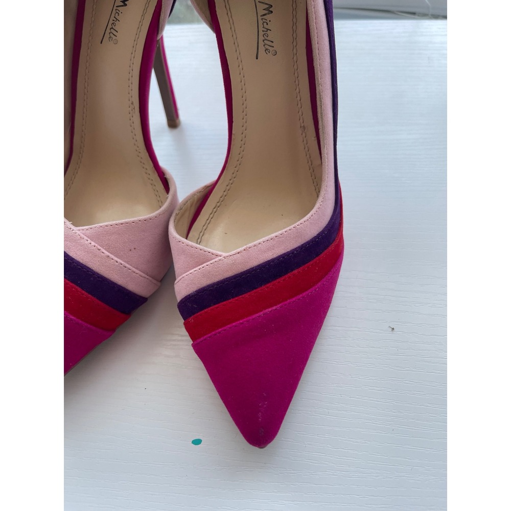 Anne Michelle Pink Purple Red Striped Pointed Toe D'Orsay Stiletto Pumps Size 8 - Picture 4 of 7
